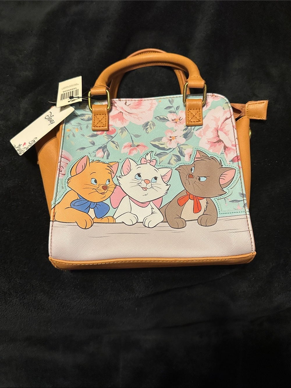 Loungefly Aristocats Floral Crossbody Satchel - Tan, Blue & Pink